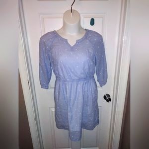 Old Navy Dress Vacation Style Light Blue White Embroidery/ V-Neck Dress